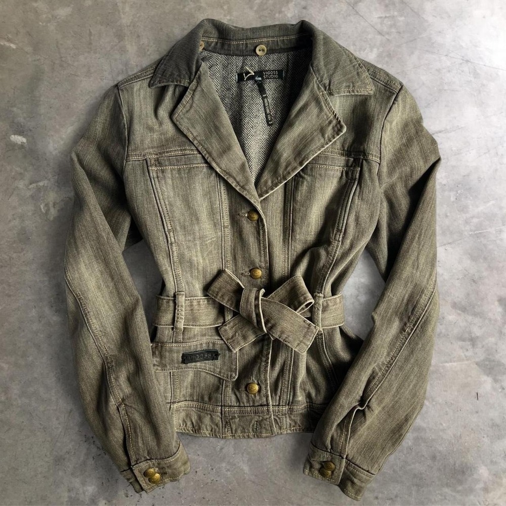 Vintage Vigoss Grey faded wash button up blazer with wool inner lining size m